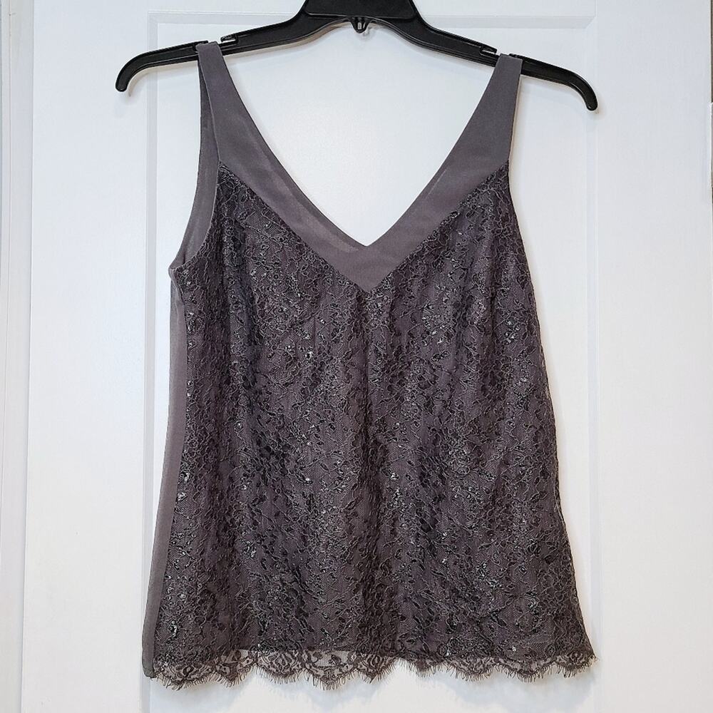 Velvet by Graham & Spencer Lace Front Chiffon Tank Top Gray Size S